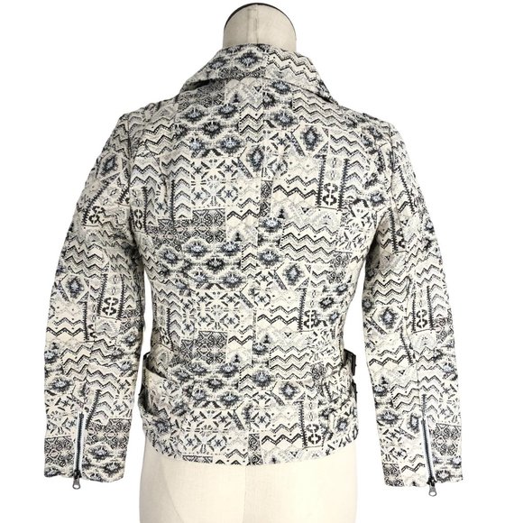 Capulet NWT Women's Size Small** White Grey Silver Metallic Print Moto Jacket - Picture 3 of 14